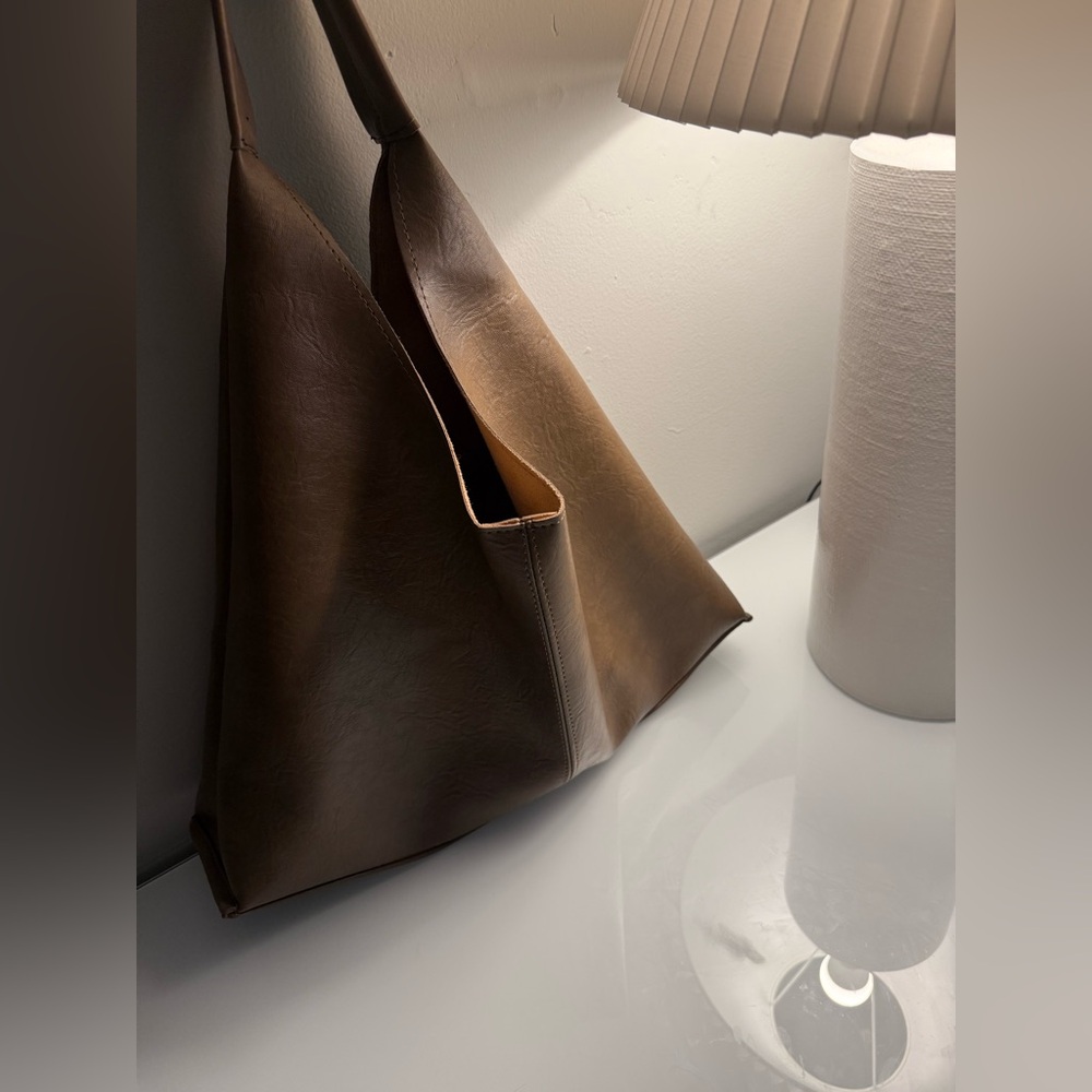 Faux Brown leather purse with makeup pouch